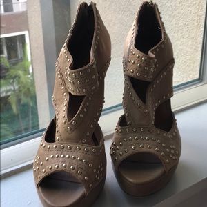 Vince Camuto tan studded heels